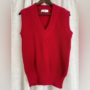 Vintage Preppy Red Sweater Vest Women’s Small Lady Madeira V-Neck Chunky